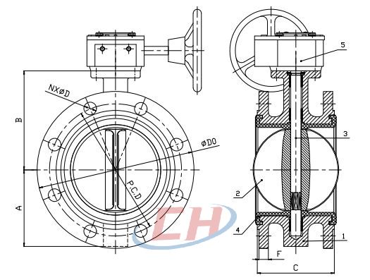 四氟密封法蘭蝶閥結構圖
